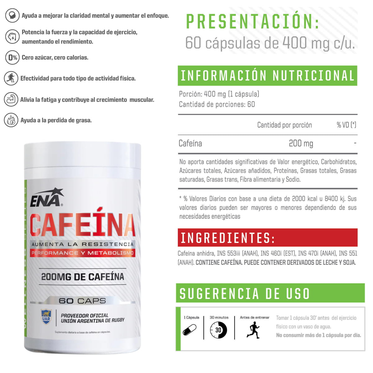 CAFEÍNA 200MG 60 CAPS - ENA