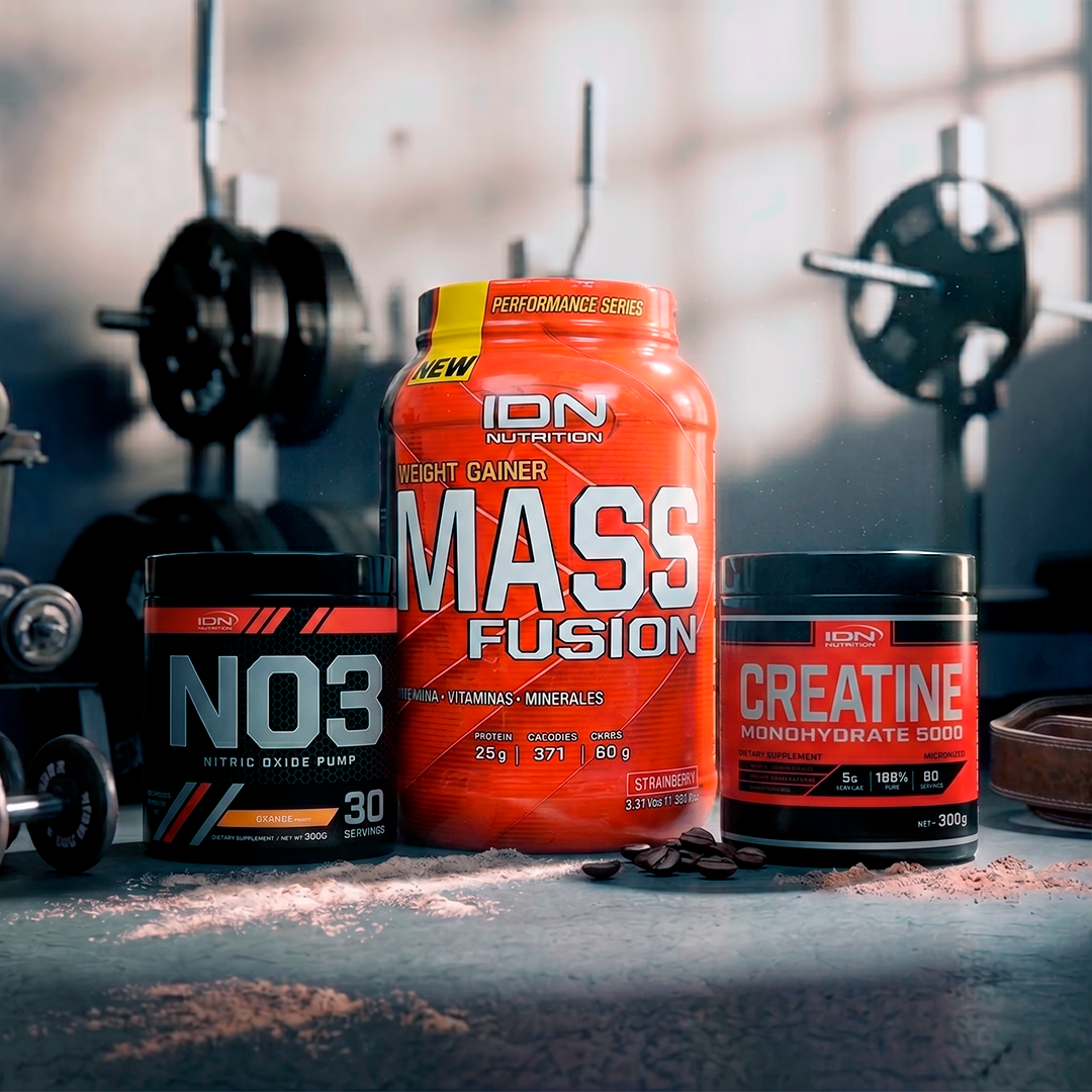 COMBO VOLUMEN Y FUERZA – MassFusion + NO3 + Creatina 300g